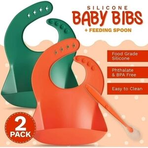 Silicone Baby Bibs 2-Pack - Green and Orange